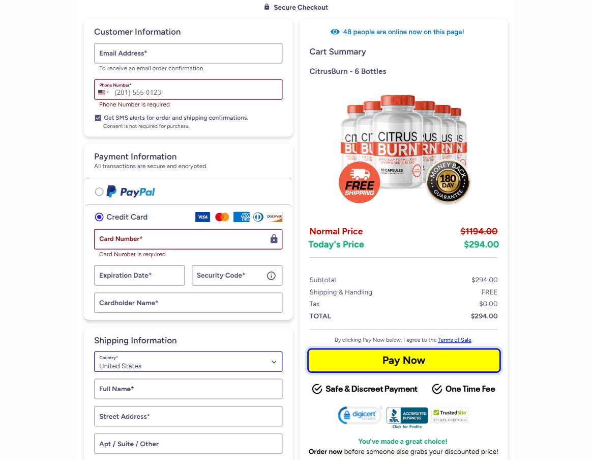 citrusburn™-checkout page